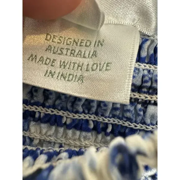 Camilla Silk Blouse Puff Sleeve Blue Floral Women’s Medium - Picture 9 of 10